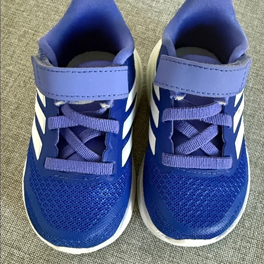 Adidas toddler Runfalcon 5 Blue and White Sneakers with Neon Accents